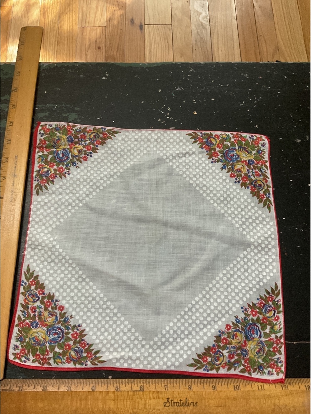 Vintage Floral Polka Dot Cotton Handkerchief